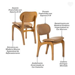 Kit 2 Cadeiras de Jantar Estofada Rafine Madeira Castanho Impermeável Marrom - 3