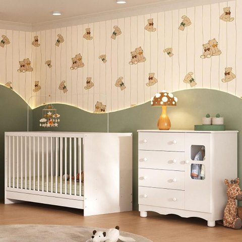 Berço 3 em 1 para Colchão 130x60cm com Cômoda 1 Porta 4 Gavetas Luna Multimóveis Mp4742 Branco