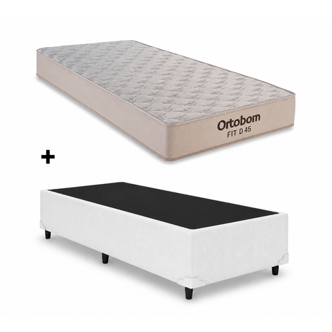 Cama Box Base Solteiro Branco Colchao Fit D45 88x188x20 - Ortobom