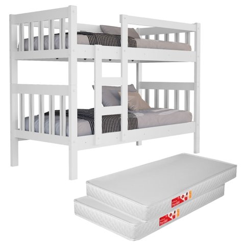 Beliche com 2 Colchões D20 100% Mdf Branca Tamanho Solteiro Infantil Adulto Compacta