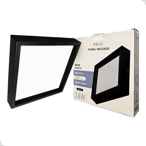 Painel Recuado de Sobrepor Quadrado 24w 28x28cm Preto Led 4000k Luz Neutra