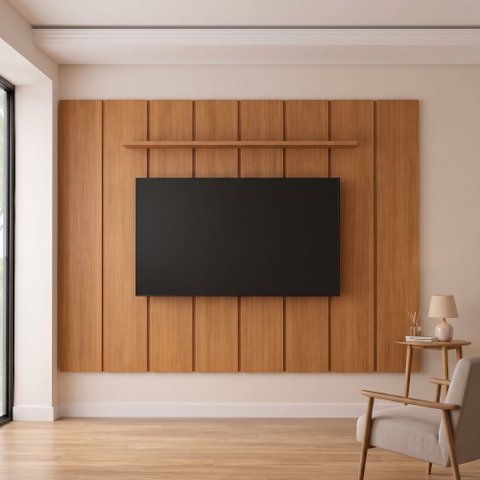 Painel para TV Dominus 361 cm com 3 Módulos de Expansão 250 cm de Altura Naturalle Mavaular