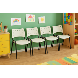Kit com 4 Cadeiras Iso para Escola Escritório Comércio Branca Base Preta - 1