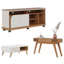 Ver imagem 1 de Rack Bancada Jurerê 1.5 Freijó Off White Matte com Mesa de Centro Jeri Off White Freijó e Aparador R
