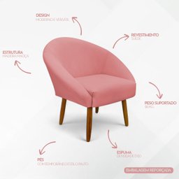 Kit 2 Poltronas Decorativa para Sala Recepção Manicure Consultório Stella Suede - 3