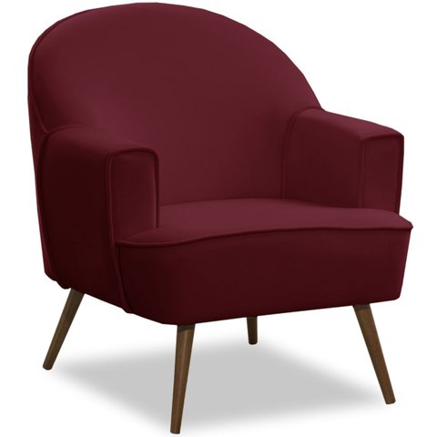 Poltrona Decorativa Pérola Pés Palito Veludo Bordô