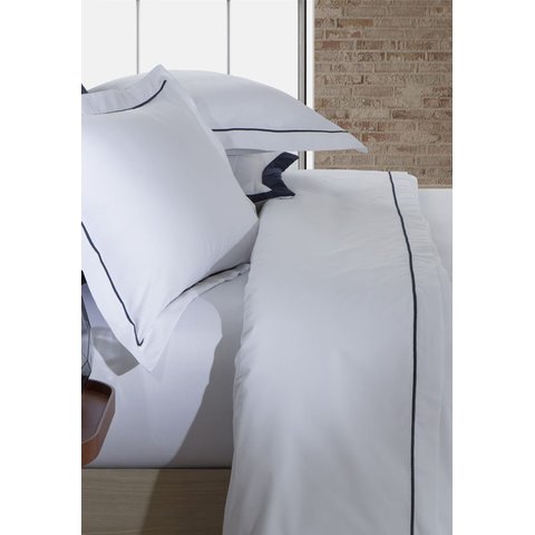 Jogo de Cama Festone Clássico 200 Fios Branco/Marinho - Casal