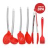 Kit Utensilios de Cozinha de Silicone Vermelho Cabo Inox K4 - 1