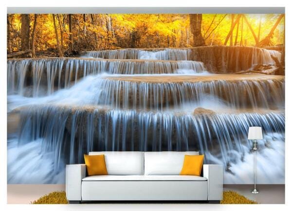 Papel De Parede Cachoeira Natureza Outono 3D 7,50M² Nch169 - 1