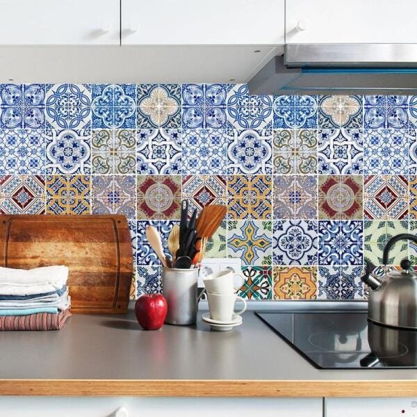 Papel De Parede Azulejo Português Ladrilho Banheiro Cozinha - 5