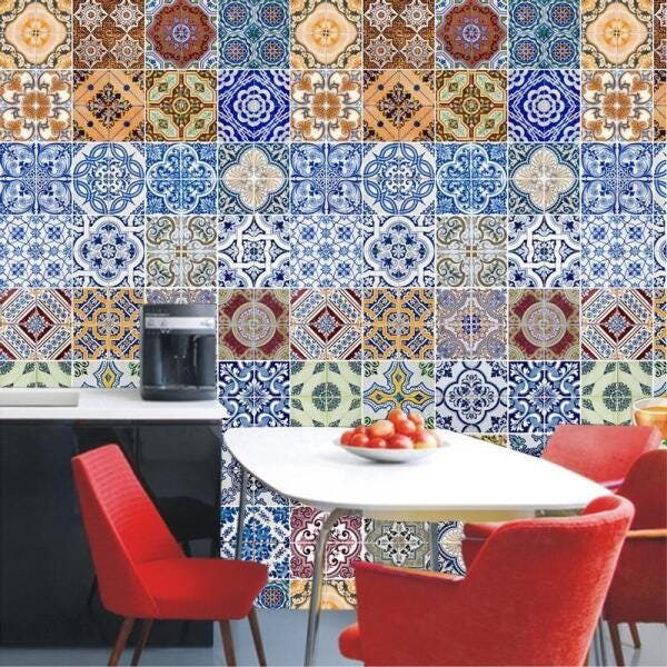 Papel De Parede Azulejo Português Ladrilho Banheiro Cozinha - 3