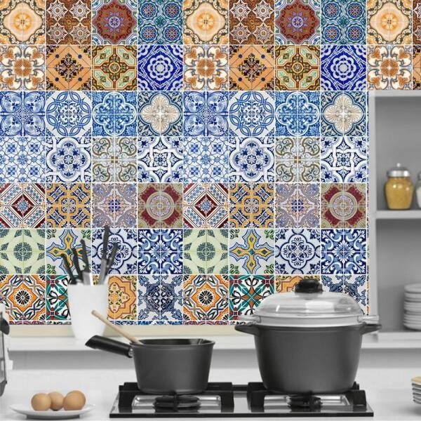 Papel De Parede Azulejo Português Ladrilho Banheiro Cozinha - 4