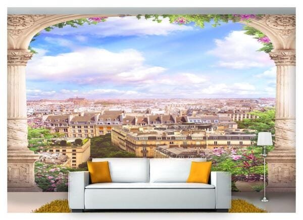 Papel De Parede Paisagem Digital Arco Flor 3D Dav58 - 2