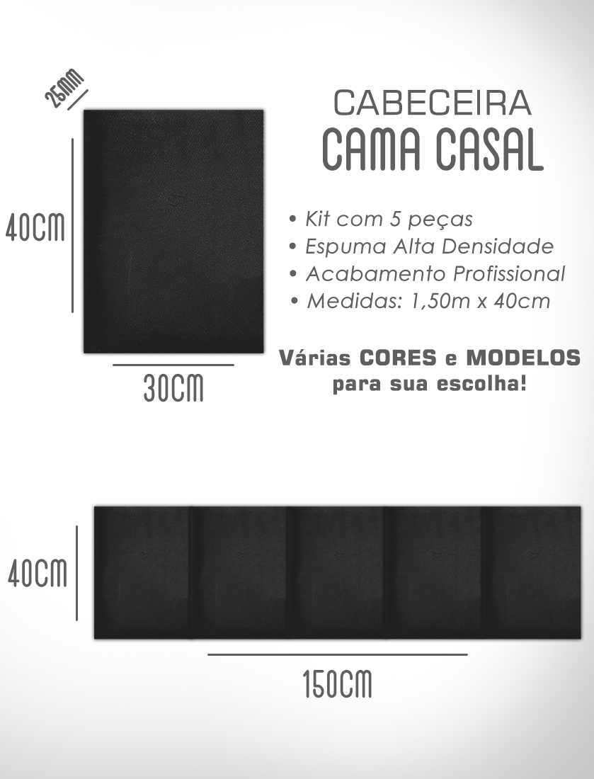 Kit 5 Módulos de Cabeceira Cama Box Casal Estofada Modulada 1,50mx40cm - 8