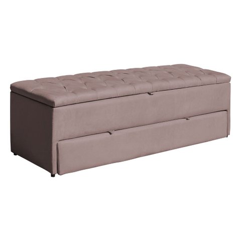 Calçadeira Sapateira Baú Casal King 195cm Capitonê Luna Veludo Rose - Loja Sheep