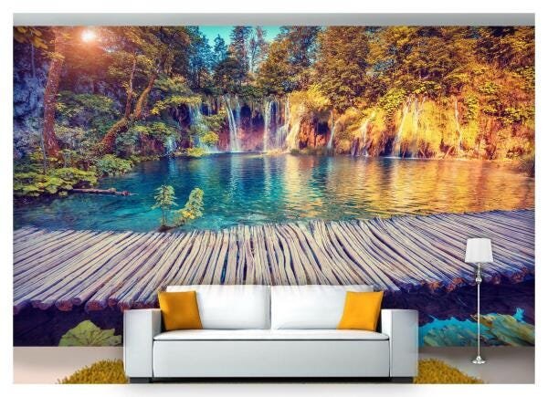 Papel De Parede Cachoeira Natureza Ponte 3D 7,50M² Nch152 - 1