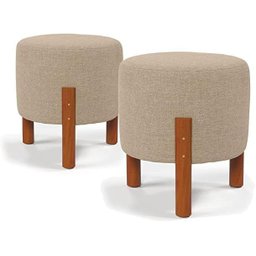Puff Redondo Luxo Decorativo Charme - Bege Linho - 3