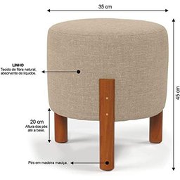 Puff Redondo Luxo Decorativo Charme - Bege Linho - 2