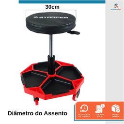 Banqueta Banquinho para Mecânico Profissional Assento Giratório com Rodas - Starfer - 5