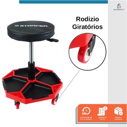Banqueta Banquinho para Mecânico Profissional Assento Giratório com Rodas - Starfer - 6