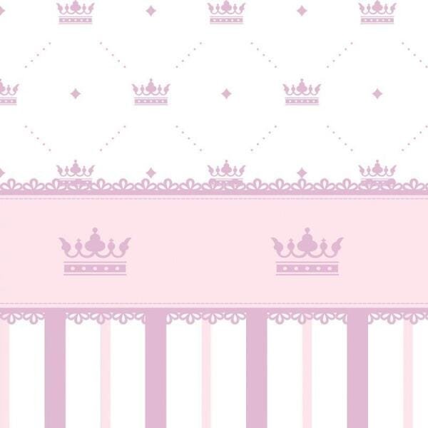 Papel De Parede Listrado Rosa E Lilas Com Coroa Infantil - 2