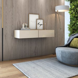 Aparador Buffet De Parede Com 2 Gavetas Espaçosas Design Clean Moderno Porta Retrato e Bebidas 90cm 