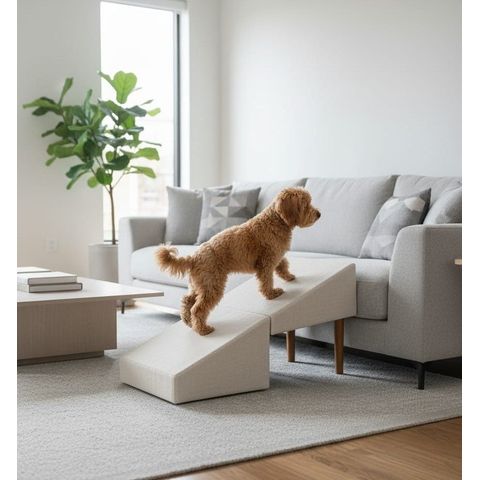 Rampa Pet Antiderrapante, Tecido Linho Cru