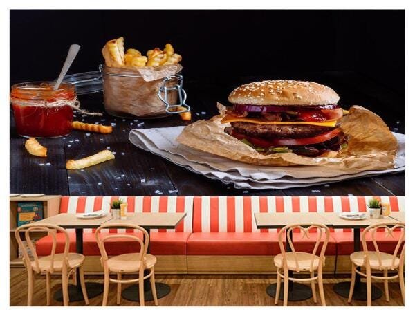 Papel De Parede Hamburguer carne Queijo 3D AL163 3M² - 1