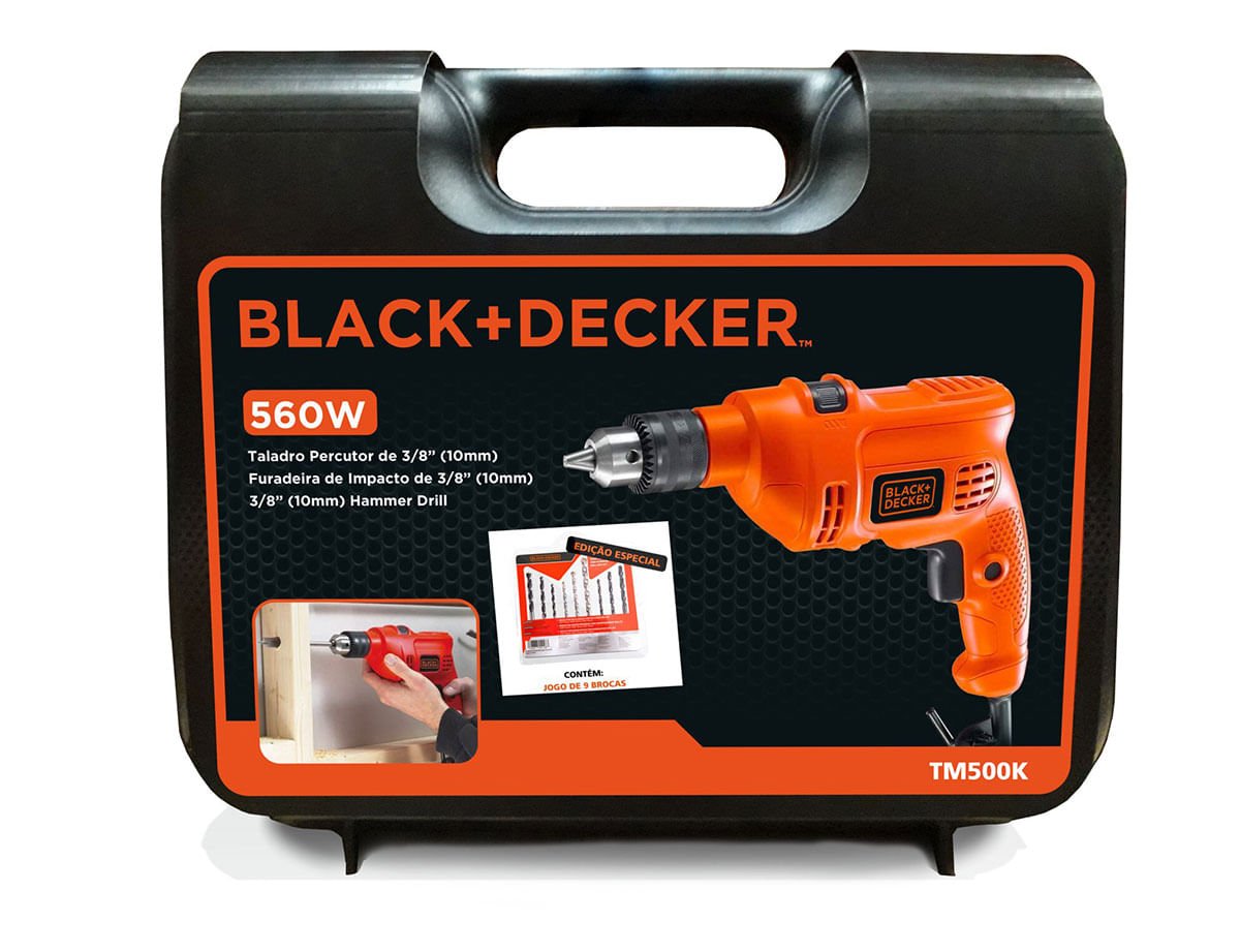 Kit Furadeira de Impacto 3/8 (10mm) 560w com Maleta e 9 Brocas - 127v Black+decker - 2