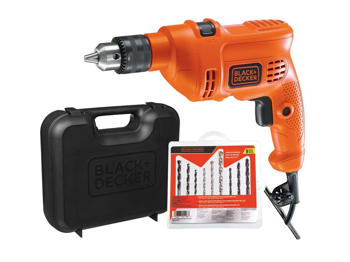 Kit Furadeira de Impacto 3/8 (10mm) 560w com Maleta e 9 Brocas - 127v Black+decker