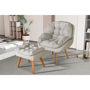 Conjunto Poltrona Linho Luxuosa + Puff Sênior Almofadada:branco Off Linho