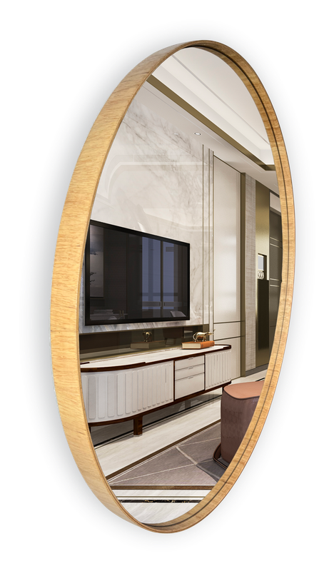 Espelho Redondo Escandinavo com Borda de Madeira Natural 80cm - 3