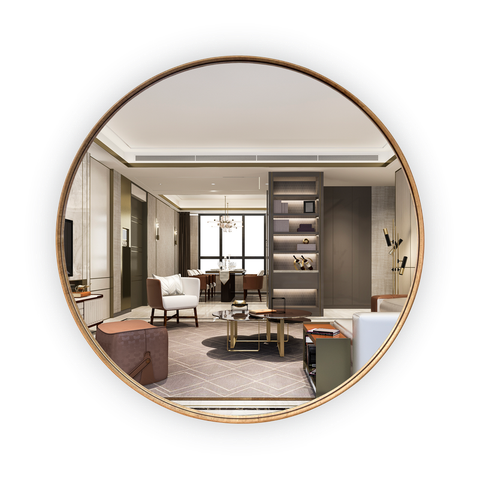 Espelho Redondo Escandinavo com Borda de Madeira Natural 80cm