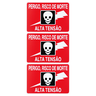 Combo 6 Placas De Sinalização Perigo Risco De Morte Alta Tensão 30x20 Acesso - S-221 F9e - 1