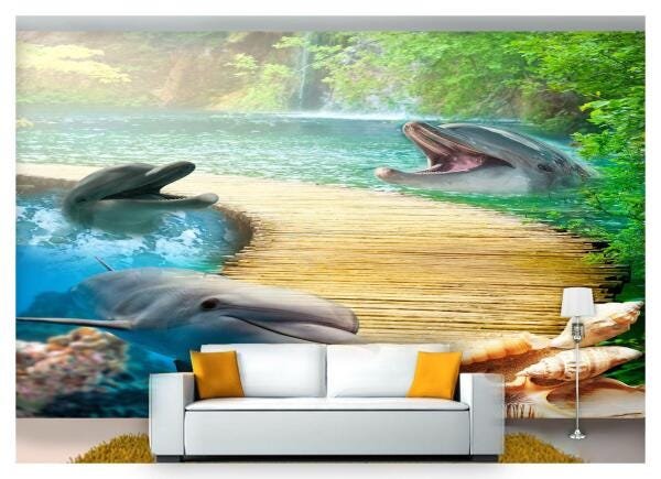 Papel De Parede Animais Golfinhos 3D 7,50M² Anm255 - 1