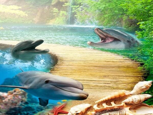 Papel De Parede Animais Golfinhos 3D 7,50M² Anm255 - 2