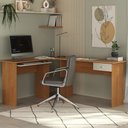 Ver imagem 4 de Mesa Escrivaninha Quarto e Escritório Formato em L com 1 Gaveta Mdp Cor Cinamomo/areia