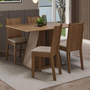 Conjunto Sala de Jantar Mesa Tampo de Madeira 4 Cadeiras Rustic/crema/bege Marilyn Madesa