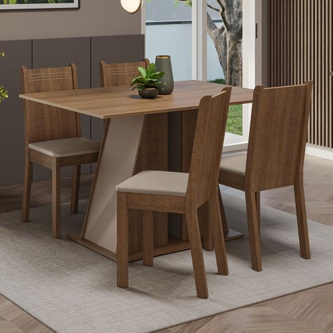 Conjunto Sala de Jantar Mesa Tampo de Madeira 4 Cadeiras Rustic/crema/bege Marilyn Madesa