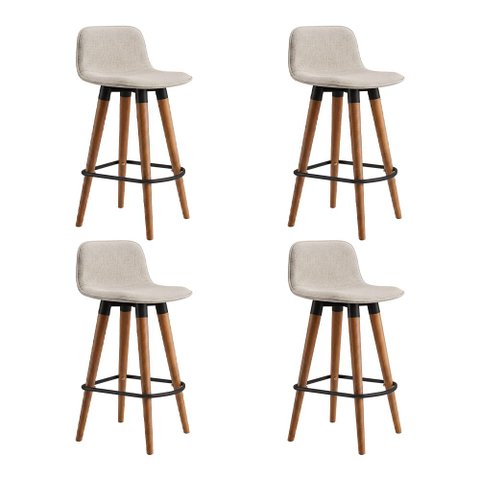 Kit 4 Banquetas Linea Baixa Luxo Aço Preta Assento em Linho para Cozinha Gourmet Design - Preta/Palh
