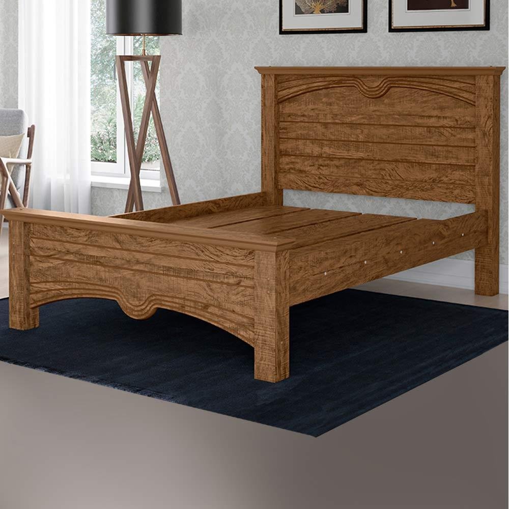 Cama De Casal Rustica Com Estrado Em MDF Castanho Fênix | MadeiraMadeira