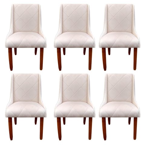 Kit 06 Cadeiras Para Sala de Jantar Lizz Pés Palito Veludo Bege D'Classe Decor