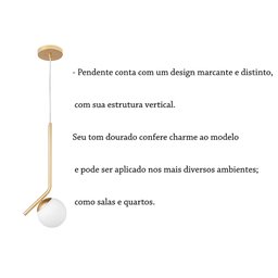 2 Pendente Bola Vidro Branco E27 Haste Diagonal Dourado Moderno Lup15 - 2
