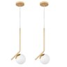 2 Pendente Bola Vidro Branco E27 Haste Diagonal Dourado Moderno Lup15 - 1
