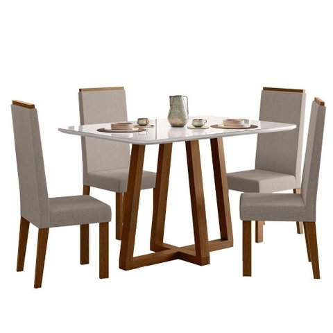 Sala de Jantar Mesa Retangular Livia Largha 1200x900 com Vidro e 4 Cadeiras Livia – Madeira/mdf,
