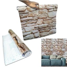 Kit Papel De Parede 5 Uni Pedra Marrom Claro Autoadesivo - 5