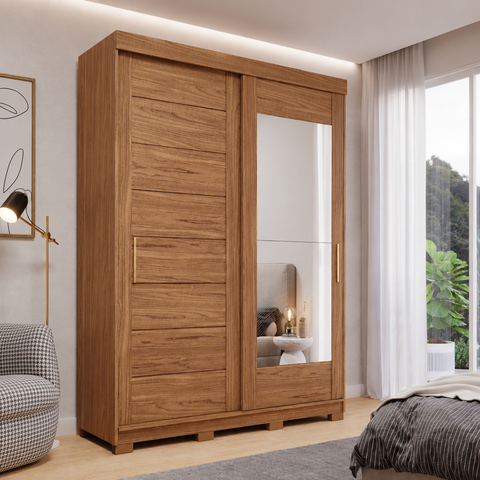 Guarda Roupa Lia 2 Portas Correr com Espelhos Pés MDF
