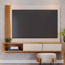 Ver imagem 2 de Painel Tv 65 Pol 180cm Bancada Suspensa Ripado Manacá Off White Matte/freijó C04 - D’Rossi