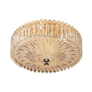 Plafon Redondo Dourado com Cristais Transparentes 50cm 9e14