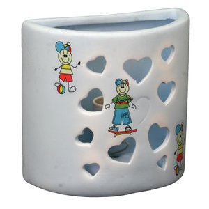 Arandela Artesanal Retrô Cerâmica Infantil Coracao Azul